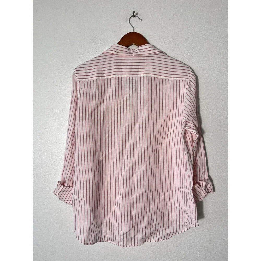 Frank & Eileen Eileen Shirt Women Small Pink White Stripe Linen Coastal Relaxed - Picture 7 of 10